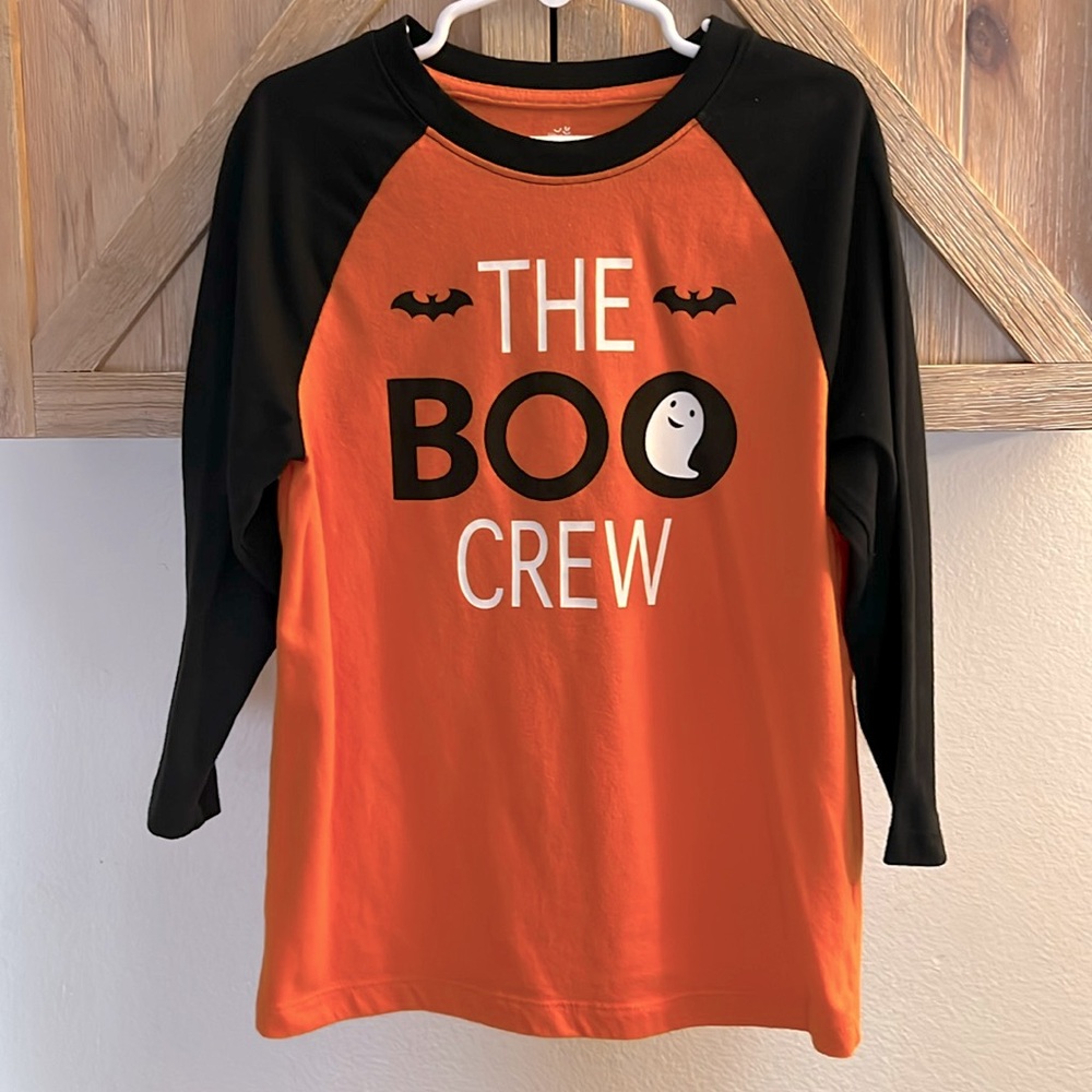 ⭐️3/$15 (8) Halloween Boo Crew Ghost Black & Orange UNISEX boy or girl Tee
